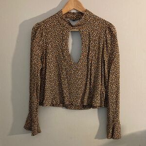 Free People grey and yellow floral print  Keyhole Blouse